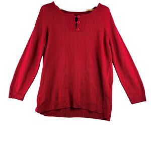 Vintage Avenue Pullover Sweater Women's 2X 18/20 Button Neck Bright Red Holiday
